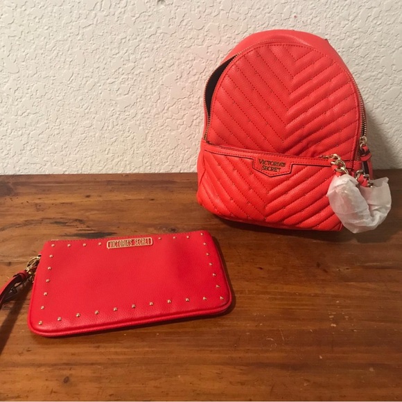 Victoria's Secret Handbags - Victoria's Secret Coral Quilted Backpack and Wallet Set